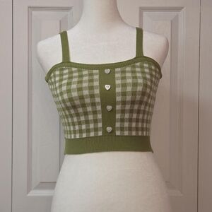 Prairie Cottagecore Gingham Knit Cami Tank Crop Top; Korean Fashion, Size XXS XS